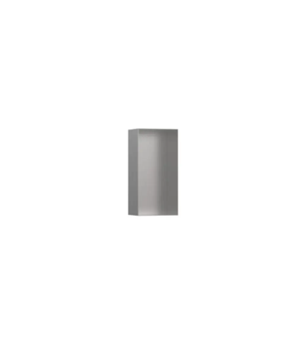 Einfache Wandnische in Edelstahl, rahmenlos, mit minimalistischem Design. Produkt von Hansgrohe, geeignet für den Einsatz in Duschen oder Badezimmern.